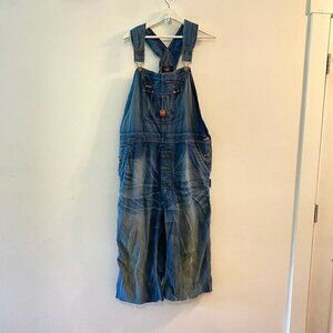 RRL Ralph Lauren Mens Denim Overalls Blue Flap Pocket Button Fly Whiskered Large